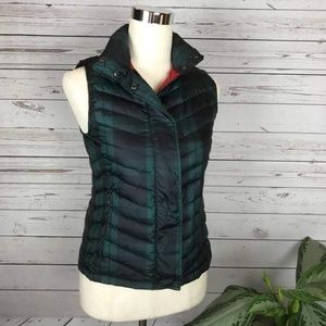Women Petite Navy & Green Quilted Down Puffer vest
